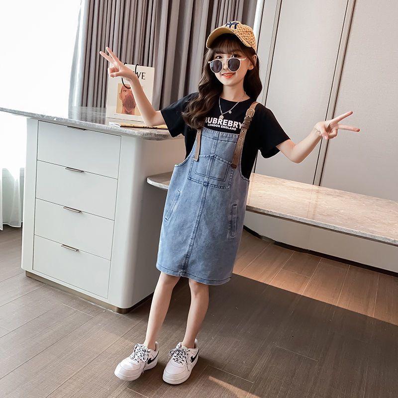 CHENGRUI 2023 Mùa xuân và mùa thu tây phiên bản Hàn Quốc của cô gái váy trẻ em denim dây đeo váy vest đầm bé