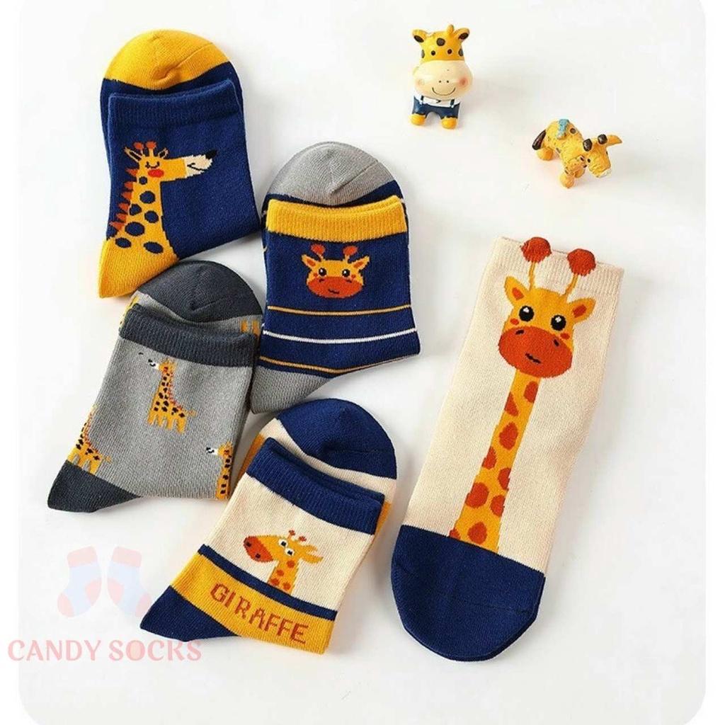 Tất trẻ em, Set 5 đôi tất mẫu hươu cao cổ chất liệu cotton mềm mại thoáng khí cho trẻ, Size 1-4 tuổi