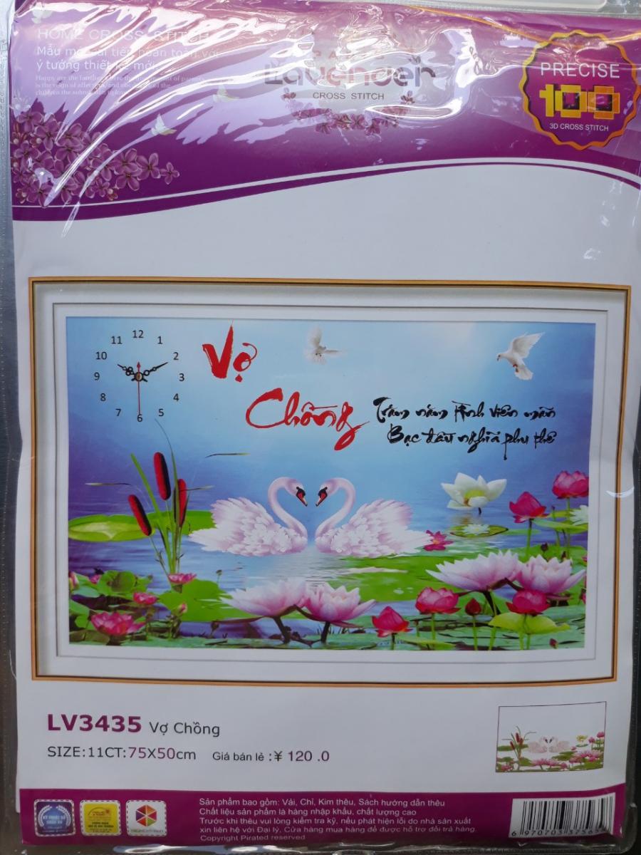 Tranh thêu chữ thập đồng hồ vợ chồng LV3435 - 75 x 50 cm - chưa thêu