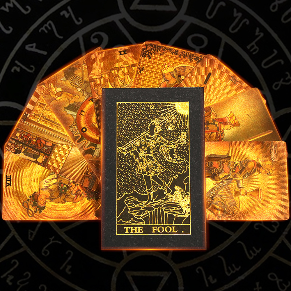 Bộ Bài Tarot Gold Foil Cao Cấp Waite Borderless Chất Liệu PVC Chống Nước The Fool Hộp Cứng