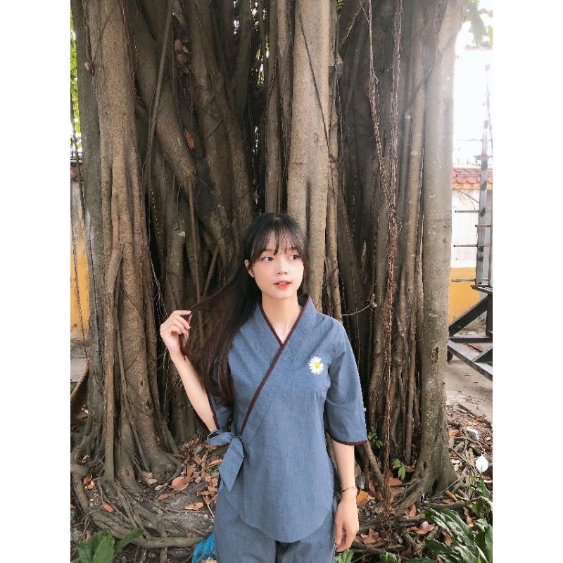 Đồ bộ đi chùa.chéo nơ thêu cúc .