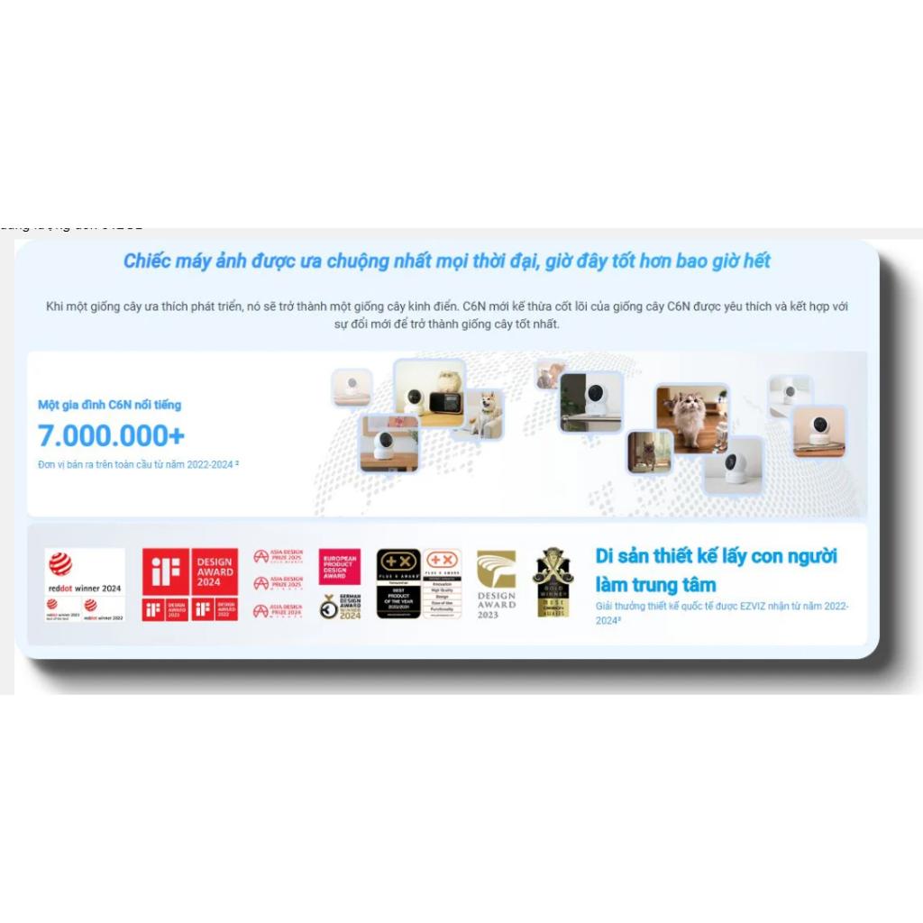 Camera Wifi Ezviz C6N G1 độ phân giải 4k 8MP, Quay quét 360 độ, Phát hiện chuyển động - Hàng chính hãng