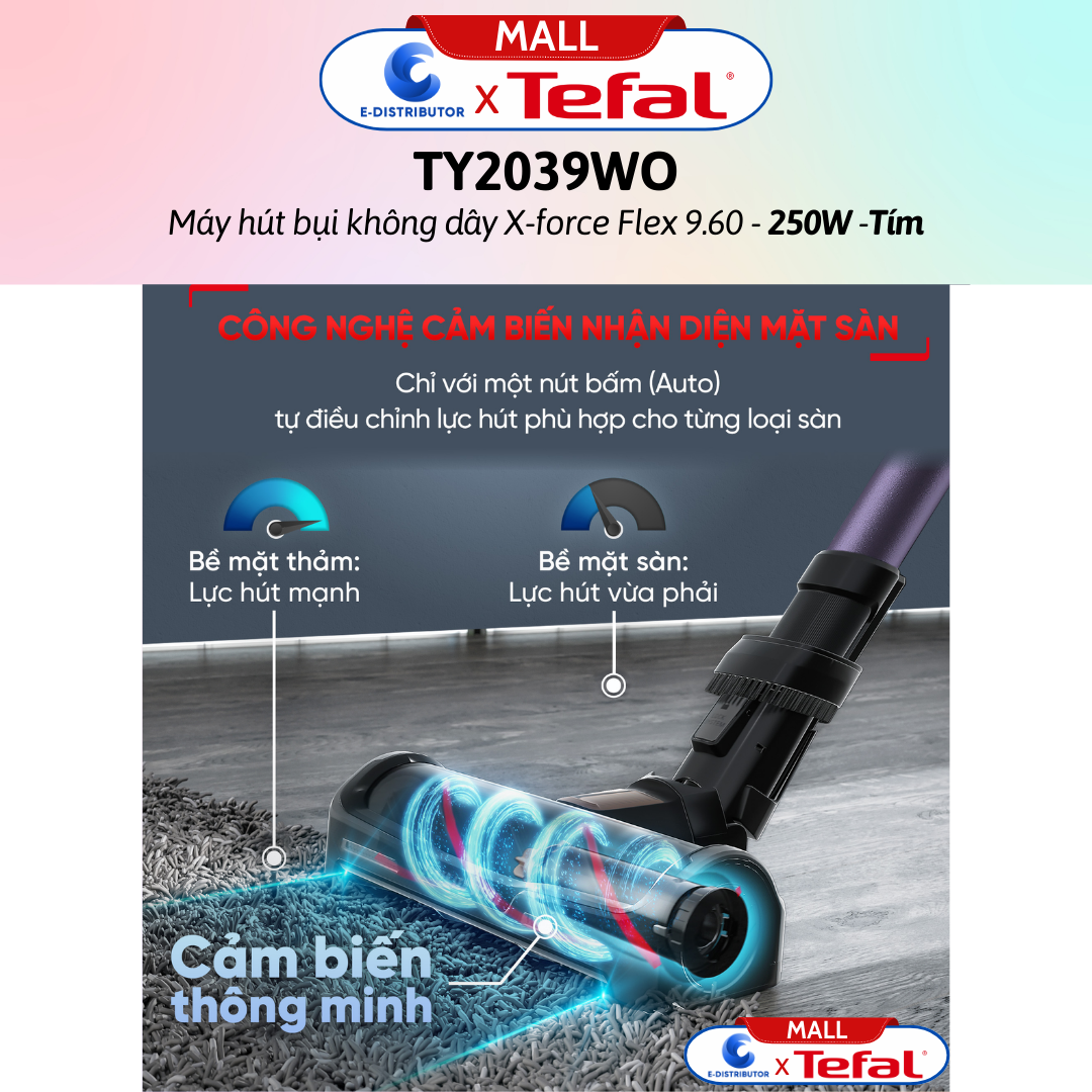 Máy hút bụi không dây X-force Flex 9.60 TY2039WO - Tím - Hàng Chính Hãng - - Công suất: 250W - Đầu hút: 100AW - Thời lượng pin: 45 phút