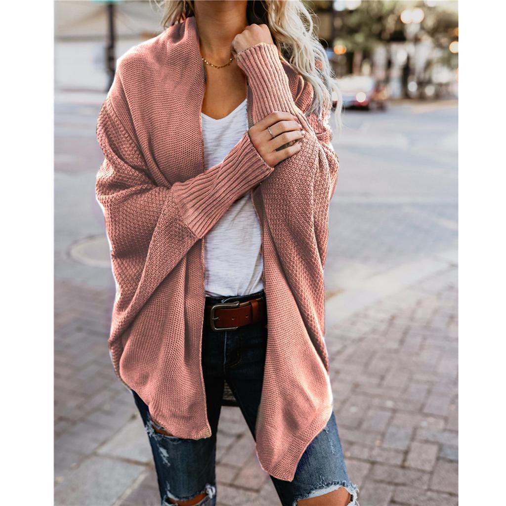 Womens Solid Cardigan Slouchy Loose Sweater Batwing Long Sleeve Chunky Knitted Front Open Outwear