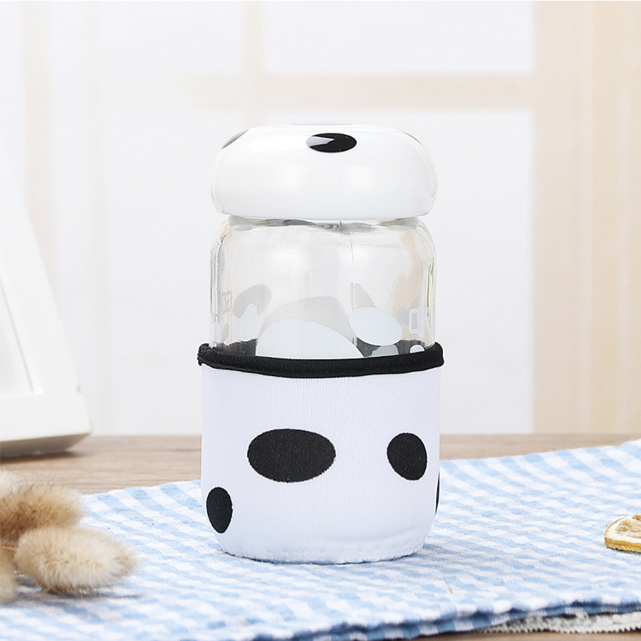 Bình Nước Thủy Tinh Chịu Nhiệt Bọc Vải Nấm Lùn Siêu Đáng Yêu 300ml