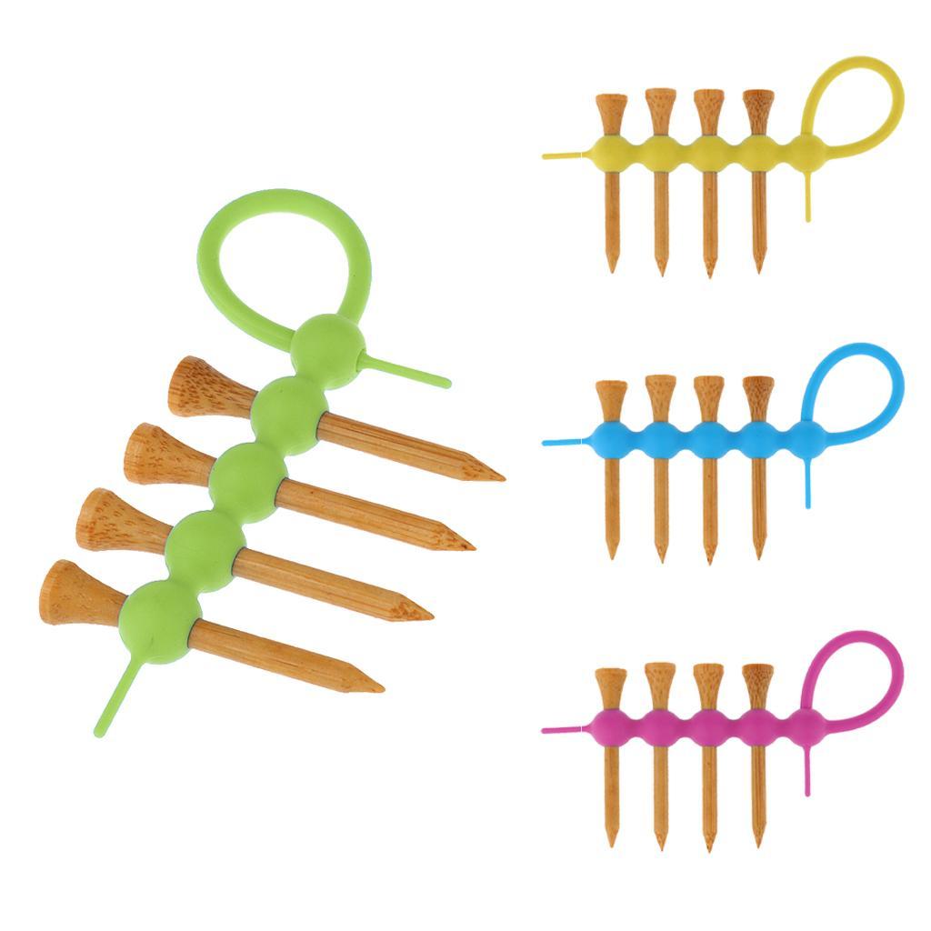 Rubber Mini Portable Golf Tees Holder Tool Carrier Clip + 4pcs Wood Golf Tees Accessories - 4 Colors