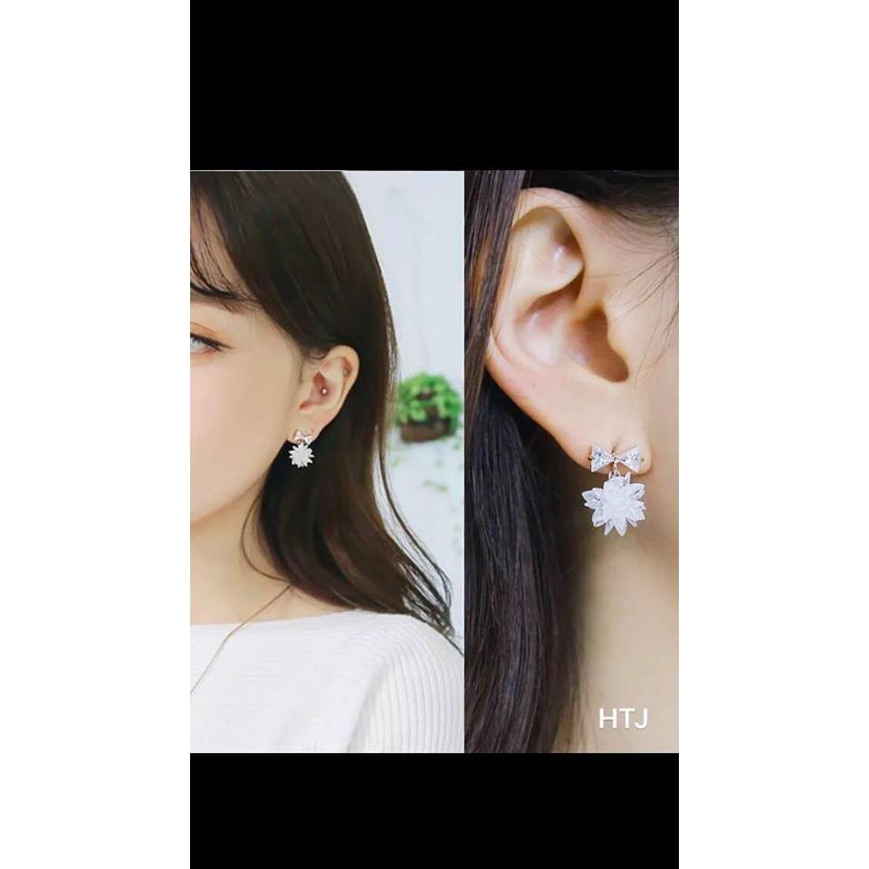 Bông tai nơ hoa đá bạc