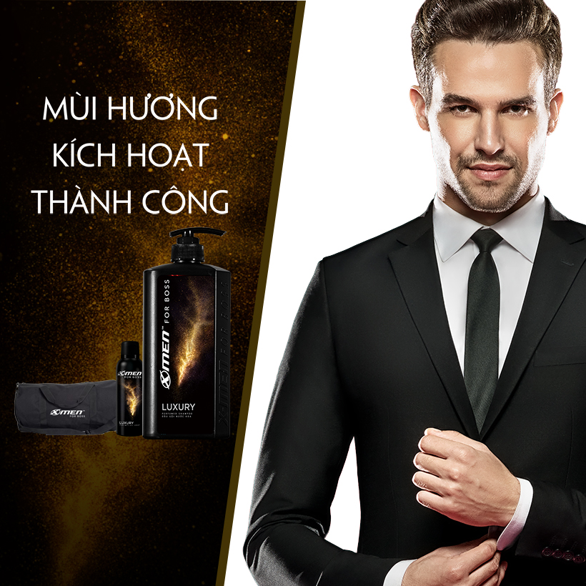 Combo Dầu gội nước hoa X-Men for Boss Luxury 650g + Xịt khử mùi X-Men for Boss Luxury 150ml (Tặng Túi thể thao)