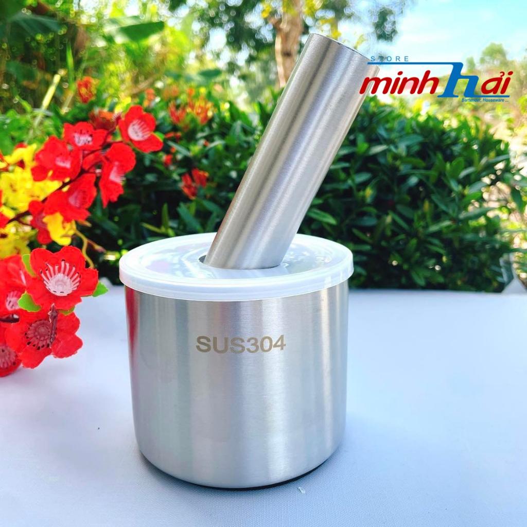 Bộ CỐI CHÀY INOX SUS 304 cao cấp, nặng tay - có nắp. Dụng cụ nhà bếp Chày giã nghiền thực phẩm tỏi tiêu ĐA NĂNG