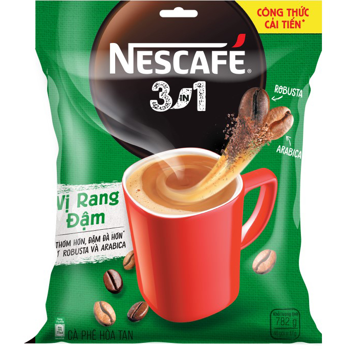 Cà phê hòa tan Nescafé 3in1 vị rang đậm - công thức cải tiến (Bịch 46 gói) - [Tặng 1 bình Inochi]