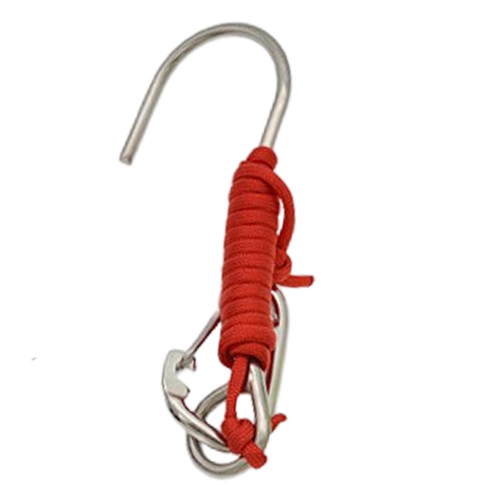 Diving Hook Stainless Steel Double Hook with Spiral Coil Lanyard and Quick Release Buckle