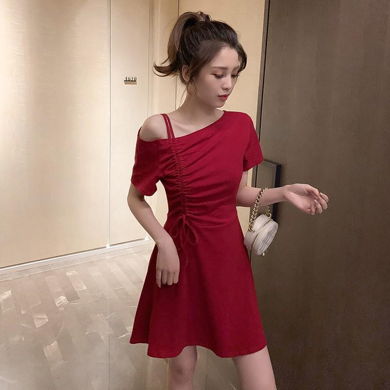 Đầm tay ngắn dáng chữ A thiết kế trễ vai cho phái nữ