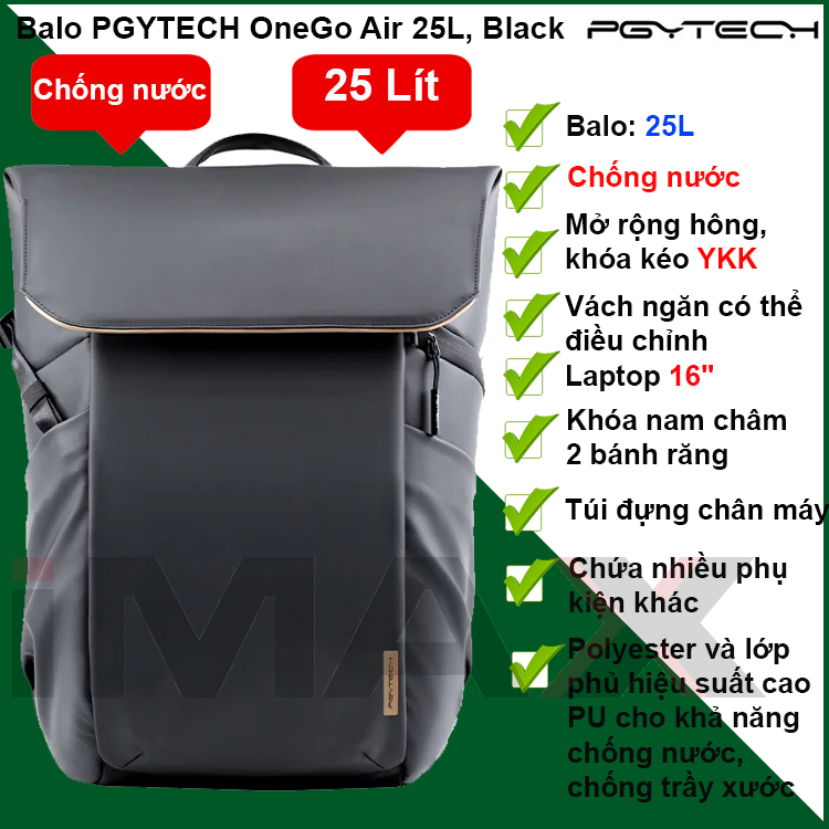 Balo máy ảnh PGYTECH OneGo Air 25L (Obsidian Black) - Hàng chính hãng