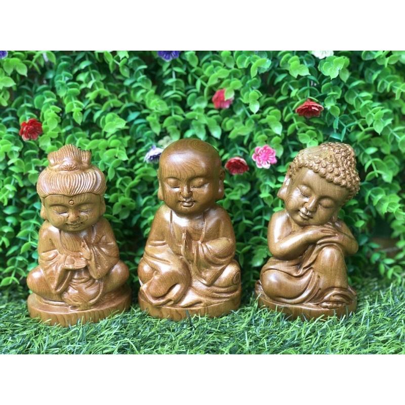 Bộ 3 tam Phật kt 13 /7/6 Chất liệu gỗ bách xanh.