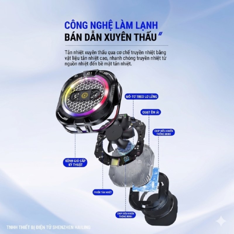 Tản nhiệt sò lạnh Led TH19 Ai Gaming siêu mát có hiển thị nhiệt độ cho điện thoại