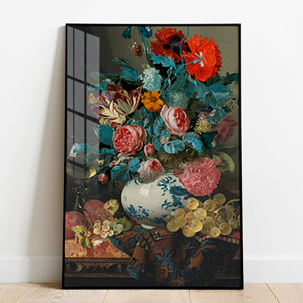 Tranh treo tường – bình hoa phong cách vintage  CA503 - Vải canvas kim tuyến  cán PiMa - công nghệ in UV - Khung viền composite - bền màu 10 năm.