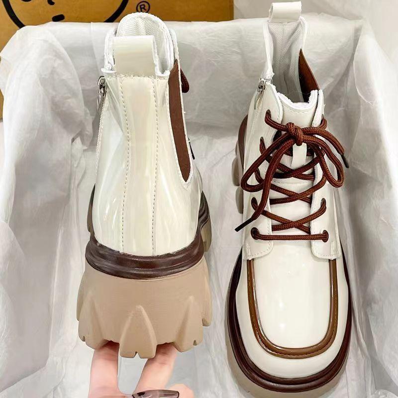 Giày Bốt Martin Da Lót Lông Cừu Dày Dặn Tăng Chiều Cao Kiểu Retro Thời Trang Mùa Thu 2022 Cho Nữ