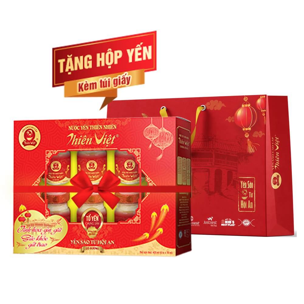 Hộp Nước Yến Sào Cao Cấp Thiên Việt 9% &quot; (6 hũ Yến + 2 Hồng Sâm Vital Gin Gold) &quot; Phiên bản Tết 2023 &quot;