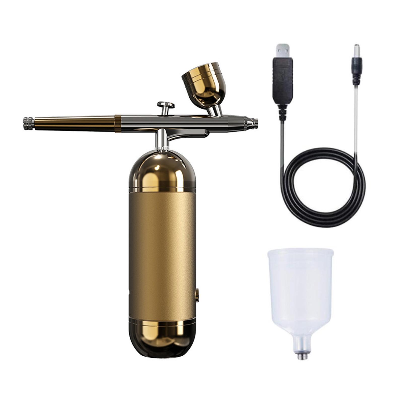 Handheld Air Brush Set Accs Portable for Makeup DIY Shoes Nail Art , Gold