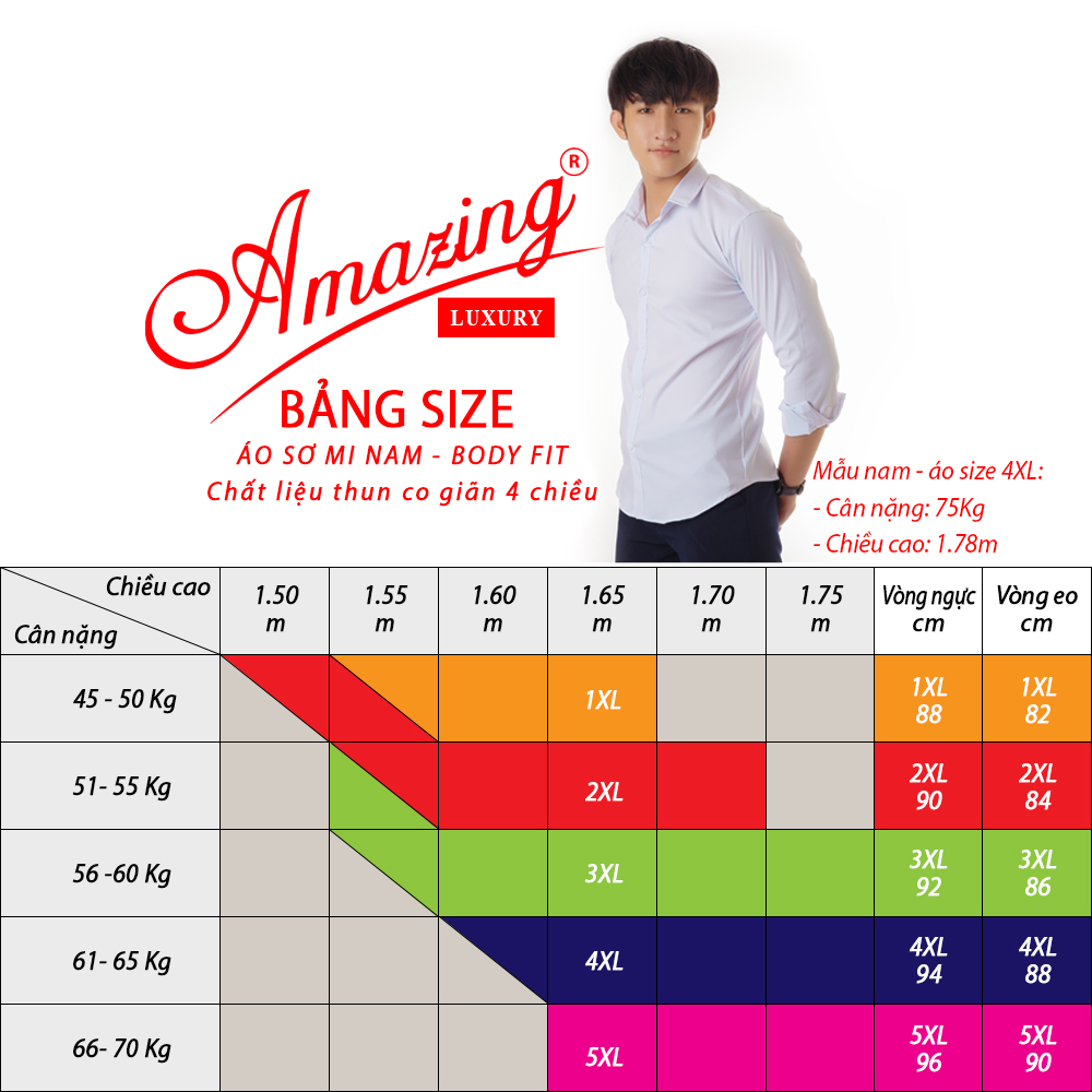 Áo sơ mia nam slim fit Amazing, vải kate thun co giãn 04 chiều, tay dài, màu sắc da dạng