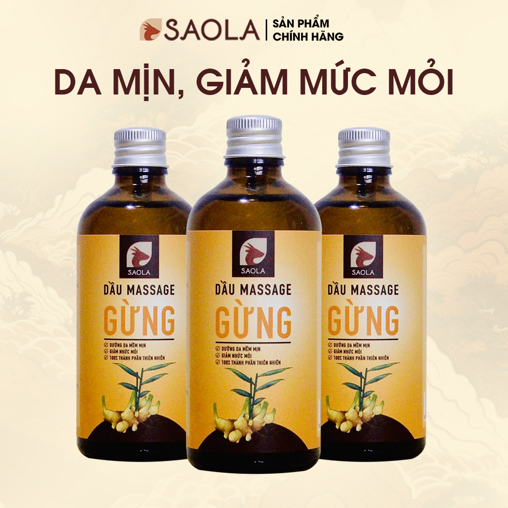 Dầu Massage Body Saola, Gừng Huế, Làm Ấm Cơ Thể, Giảm Đau Xương Khớp, Mỡ Bụng, Tự Nhiên,100ml