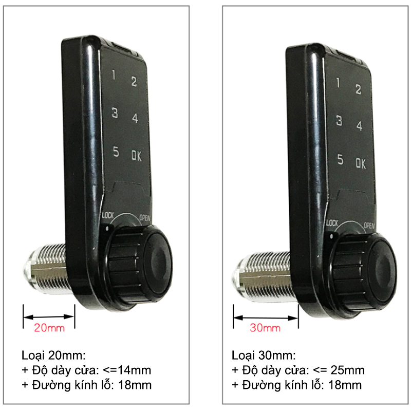 Khóa số điện tử dùng cho hòm tủ, ngăn kéo bàn, có thể thay đổi mã số, dài 20mm hoặc 30mm tùy chọn
