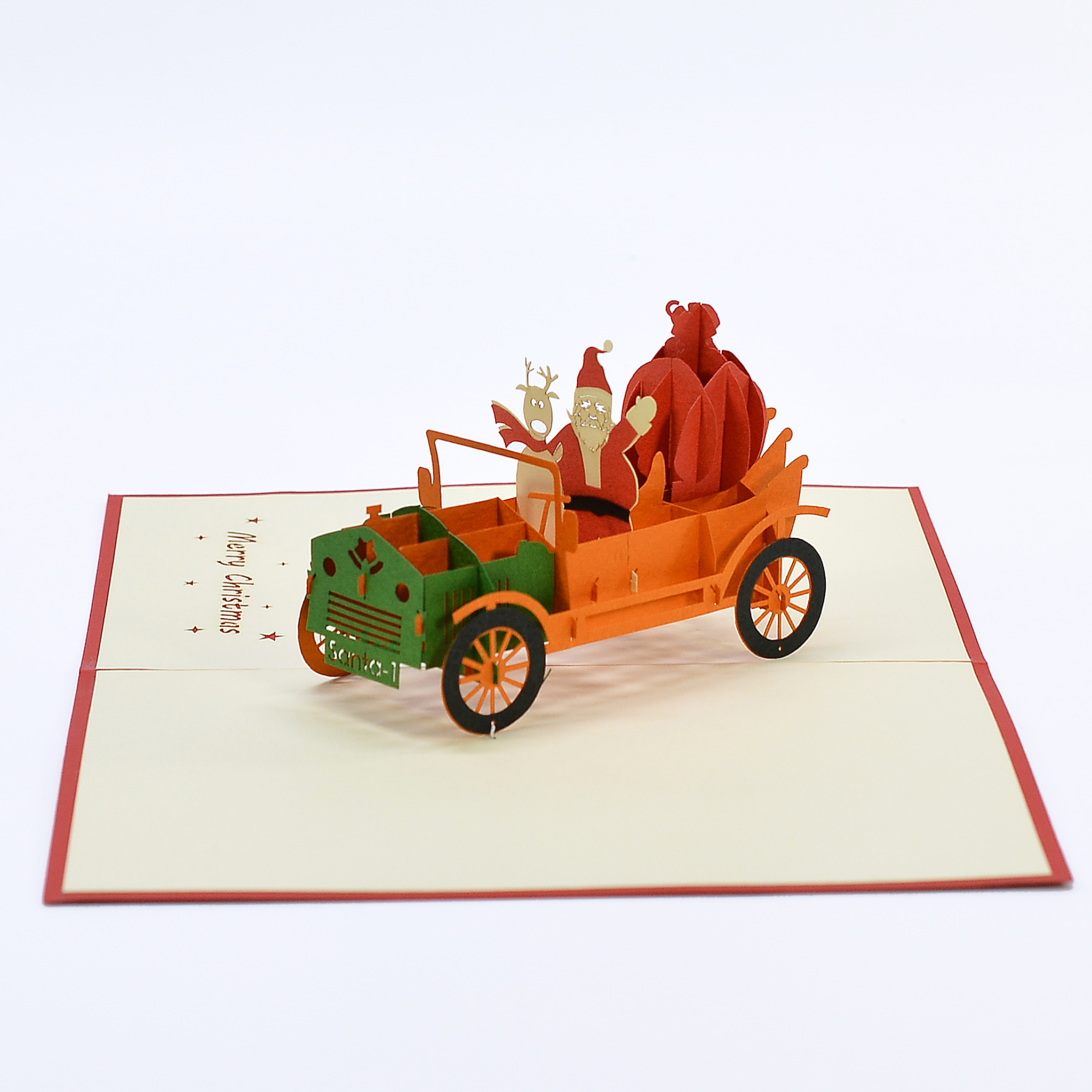 Thiệp 3D handmade Santa Clause- Chuyến xe chở những món quà size 12x18cm CN119