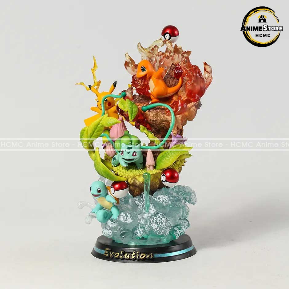 Mô hình Pokemon Evolution Pikachu - Charmander - Bulbasaur - Squirtle có led trang trí