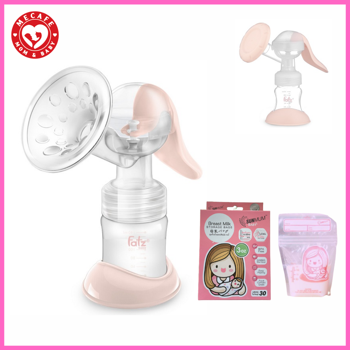 MÁY HÚT SỮA CẦM TAY FATZBABY HANDY 2 (CÓ 1 VAN THAY THẾ) + KÈM HỘP 30 TÚI  ĐỰNG SỮA SUNMUM 100ML HỒNG