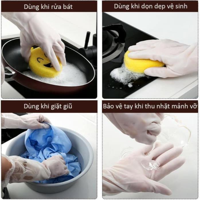 Găng tay rửa chén bát nót nỉ - Cổ cao - Có chun chống tụt