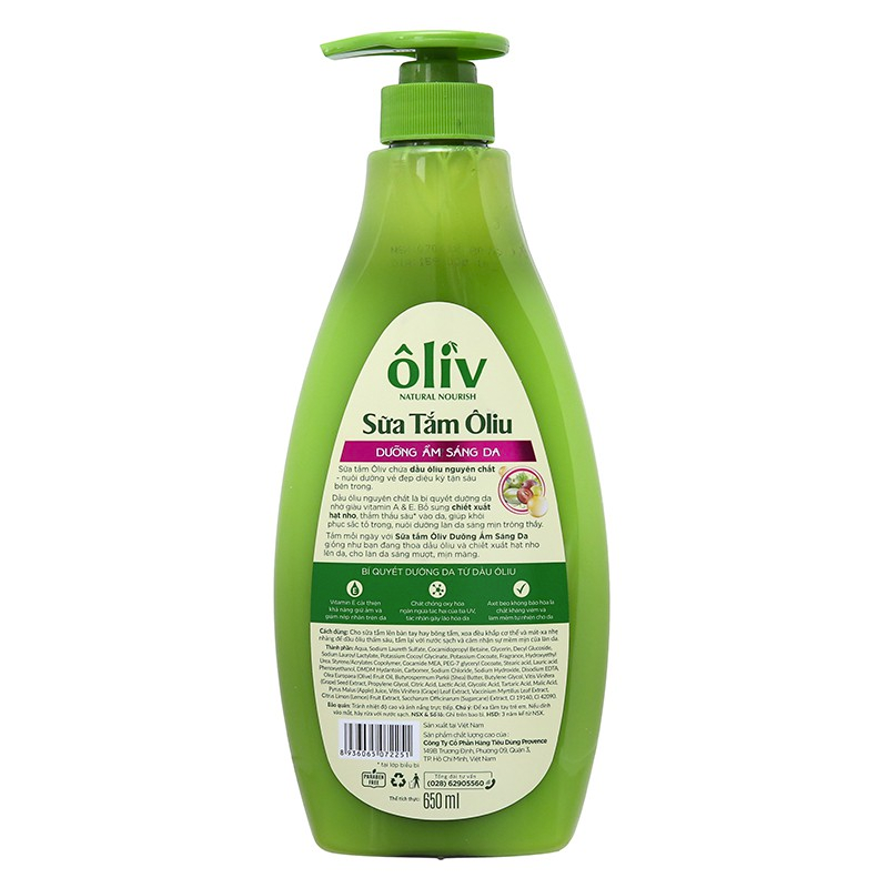 Sữa Tắm Oliu Nguyên Chất Oliv Dưỡng Ẩm Sáng Da 650ml