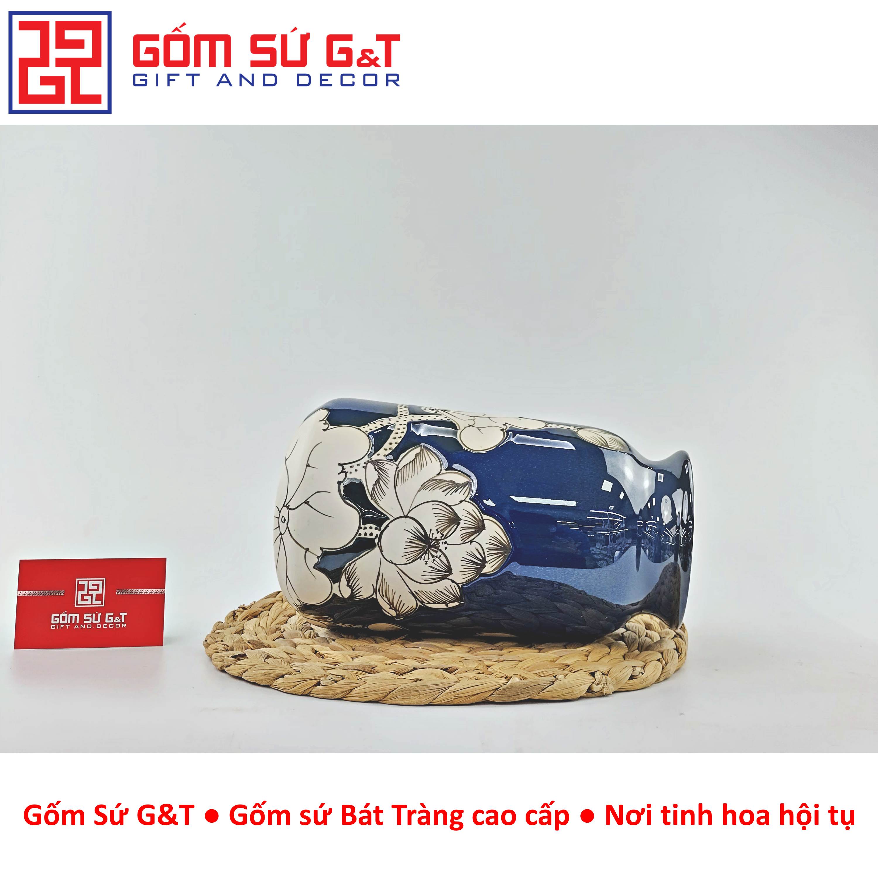 Lọ hoa men hỏa biến dáng đầm vẽ sen Gốm Sứ G&amp;T