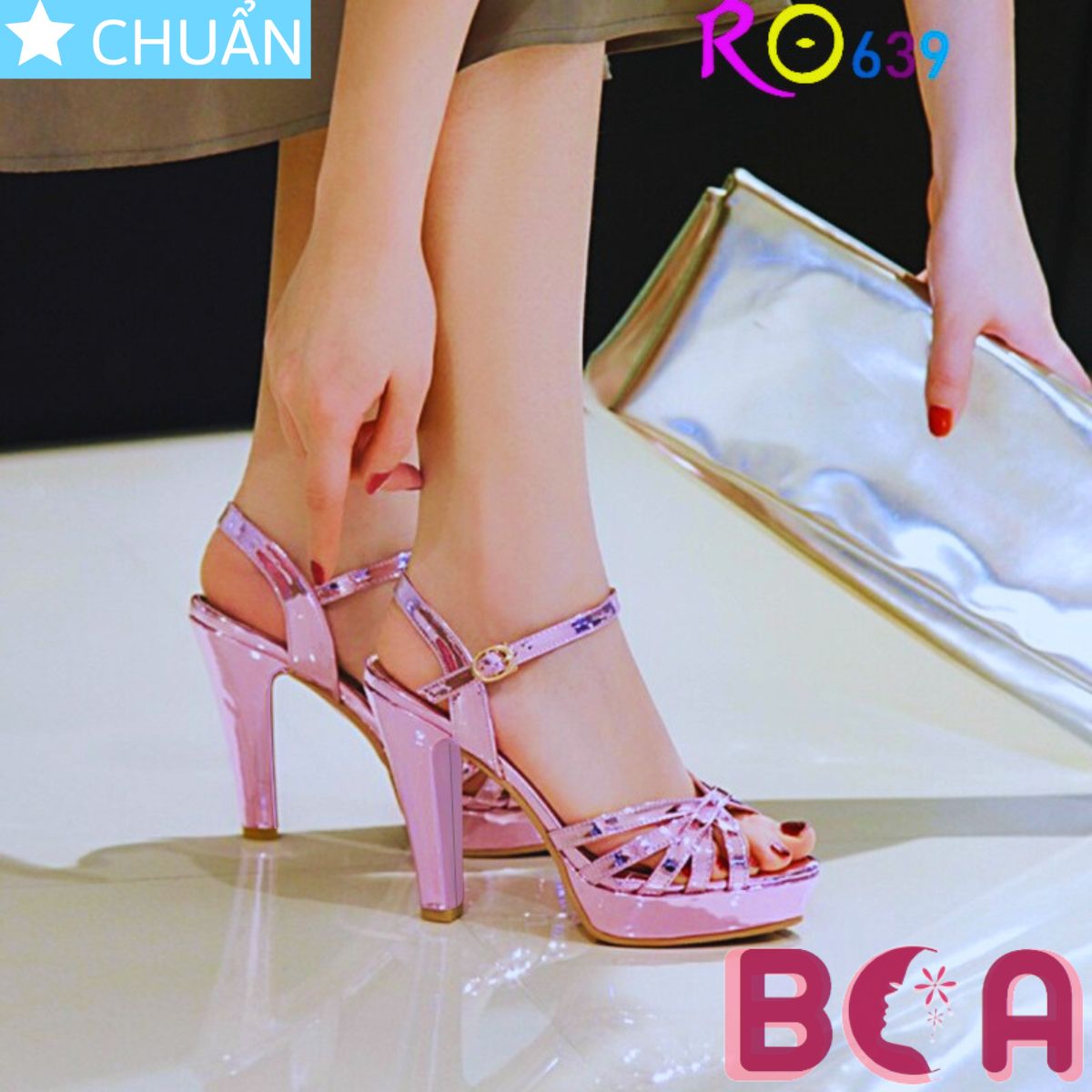 Xăng đan hở mũi nữ cao gót 8 phân RO639 ROSATA tại BCASHOP tôn dáng, tôn da với bề mặt bóng sáng và màu sang chảnh