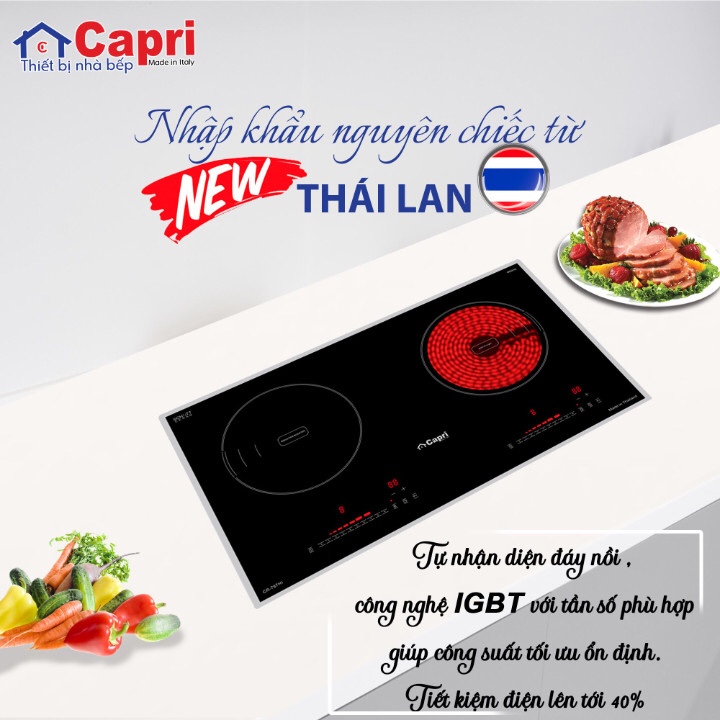 Bếp điện Từ - Hồng ngoại cao cấp Capri CR-678H, Hàng chính hãng, nhập khẩu trực tiếp Thái Lan, 8 chức năng nấu nướng tiện lợi