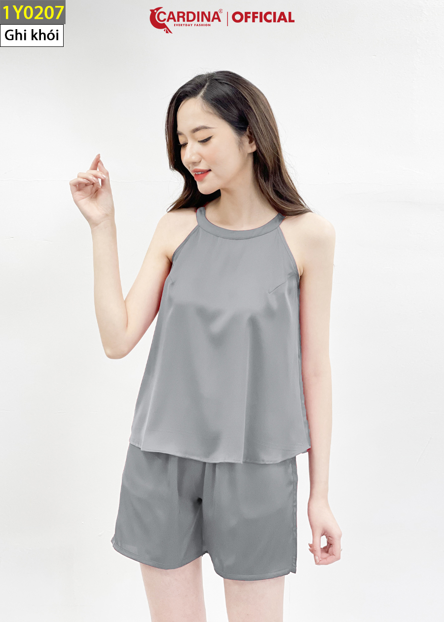 Đồ Bộ Nữ CARDINA Chất Lụa Satin Nhật Cao Cấp Quần Đùi Áo Cổ Yếm 1Y02