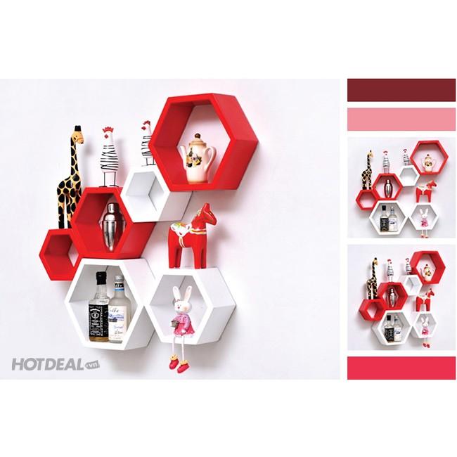 Set Kệ treo tường 6 hình lục giác cao cấp cạnh 20-15-10