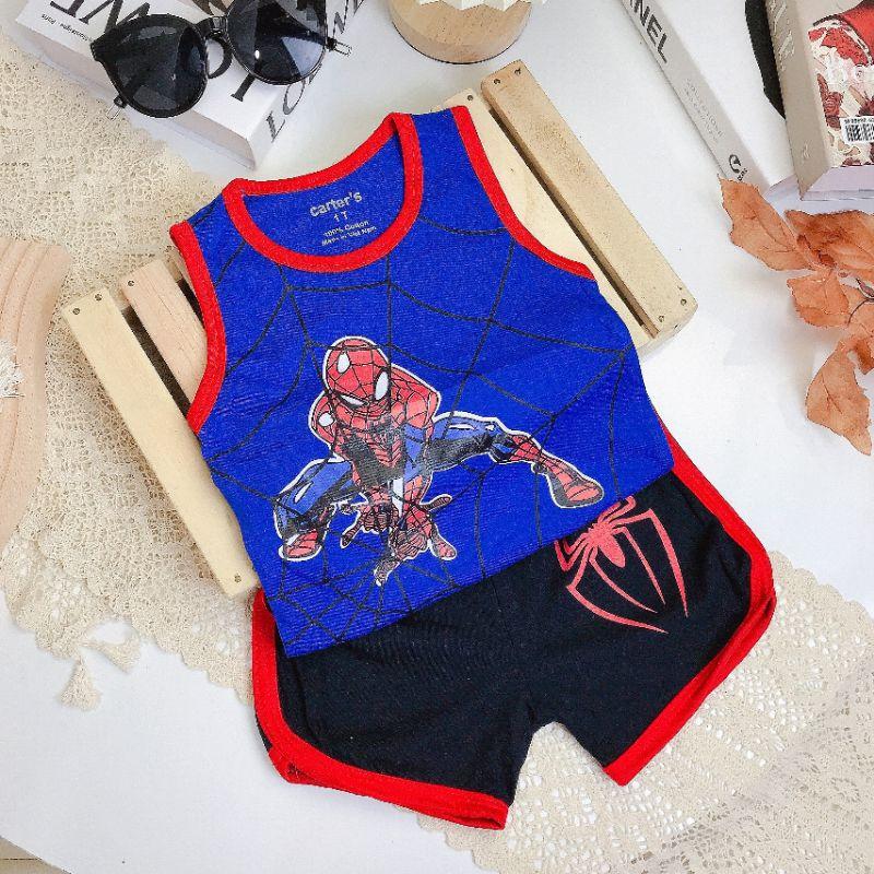 Bộ ba lỗ bé trai, bộ quần áo siêu nhân nhện spider man ba lỗ sát nách chất cotton cho bé từ 7-25kg