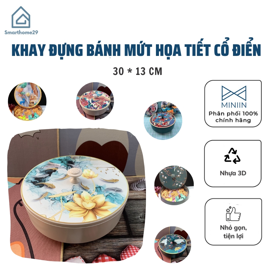 Khay Mứt Tết 3D Hộp Đựng Bánh Kẹo Nhựa Họa Tiết Cổ Điển Sang Trọng - Hàng Loại 1 - Chính Hãng MINIIN