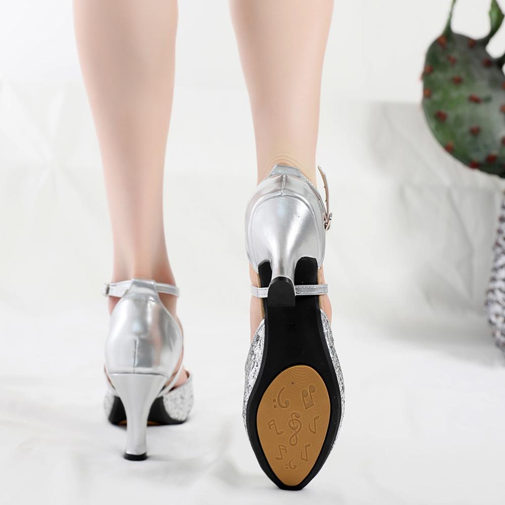 Giày khiêu vũ phụ nữ bán thương hiệu giày khiêu vũ hiện đại Color: Silver-rubber-7cm Shoe Size: 34 (22cm)