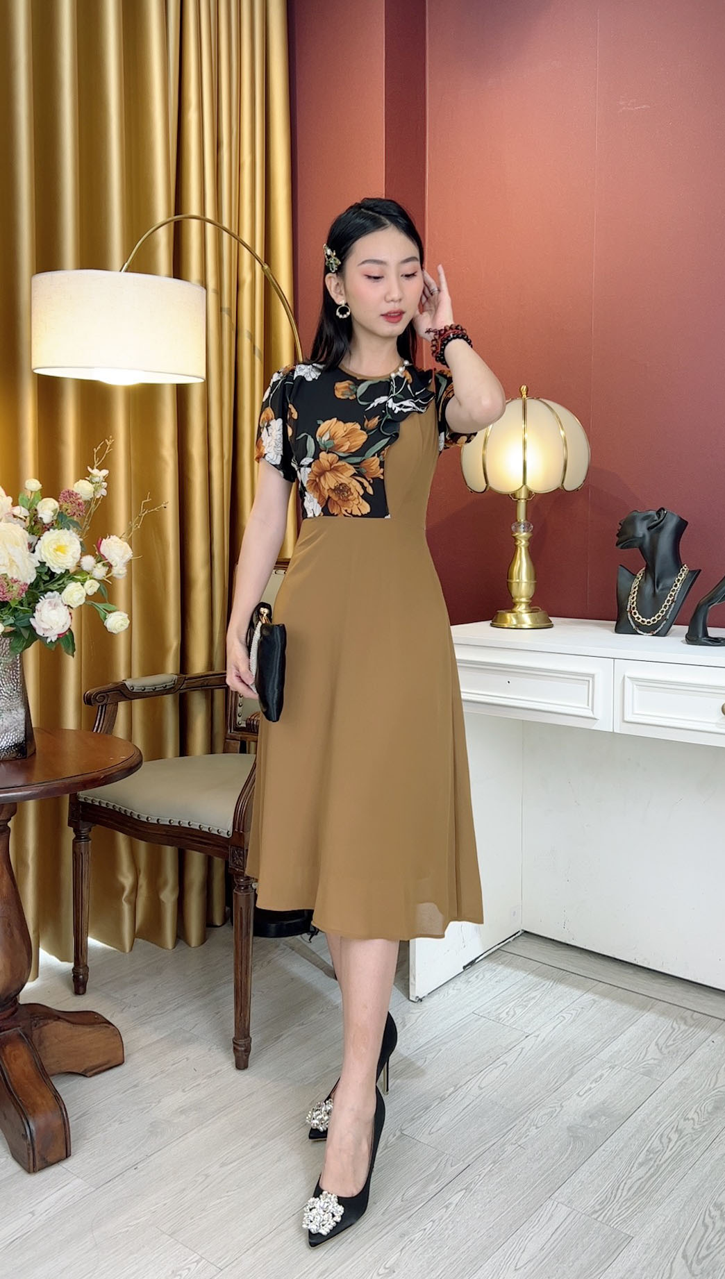 Đầm Trung Niên [ Linh Trà ] (TM 1136) Bigsize Màu Sắc Trẻ Trung Tươi Sáng Họa Tiết Sang Trọng Đi Làm Đi Tiệc Cho Mẹ U50