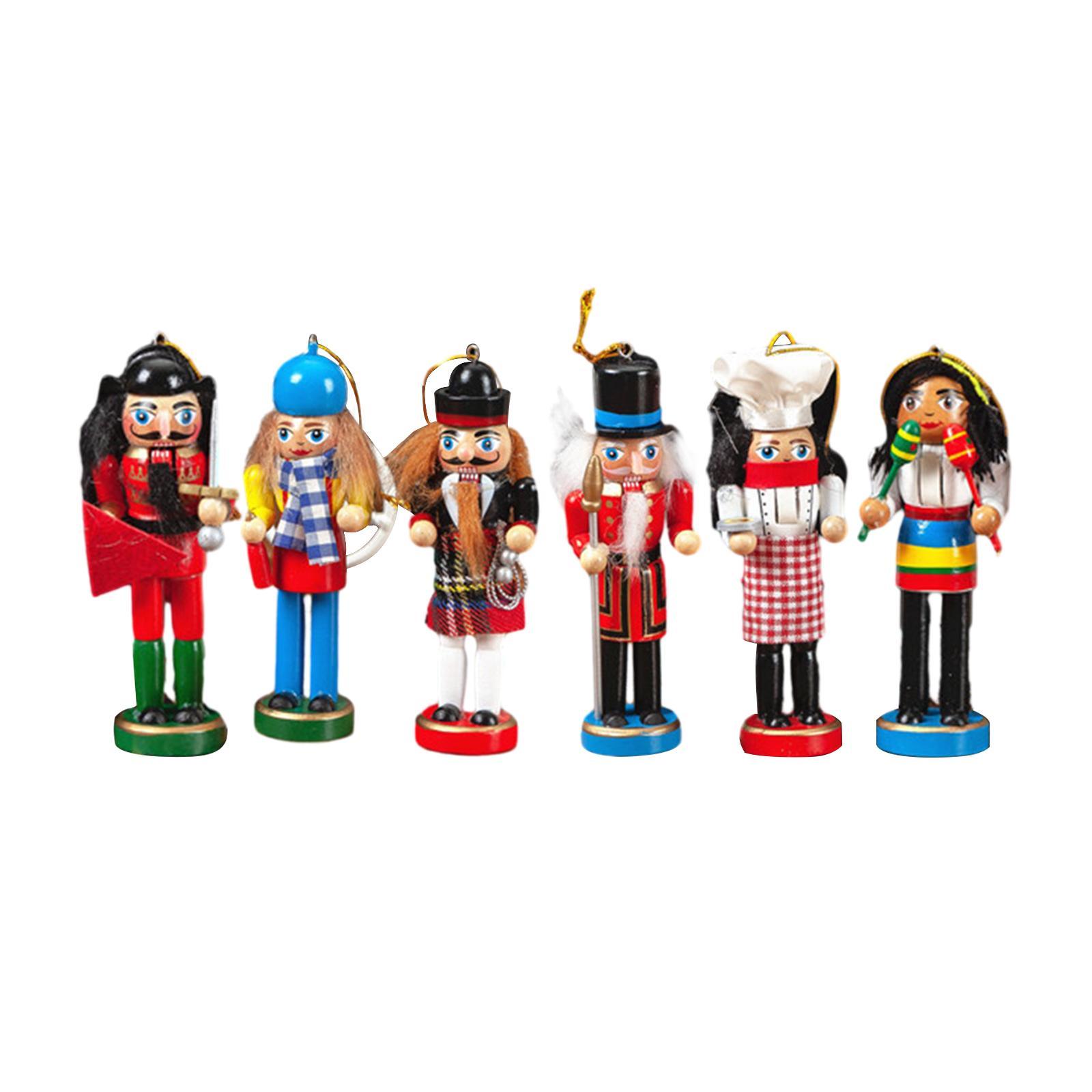 6 Pieces Wooden Nutcracker Christmas Nutcracker Figures for Kids Gifts Home