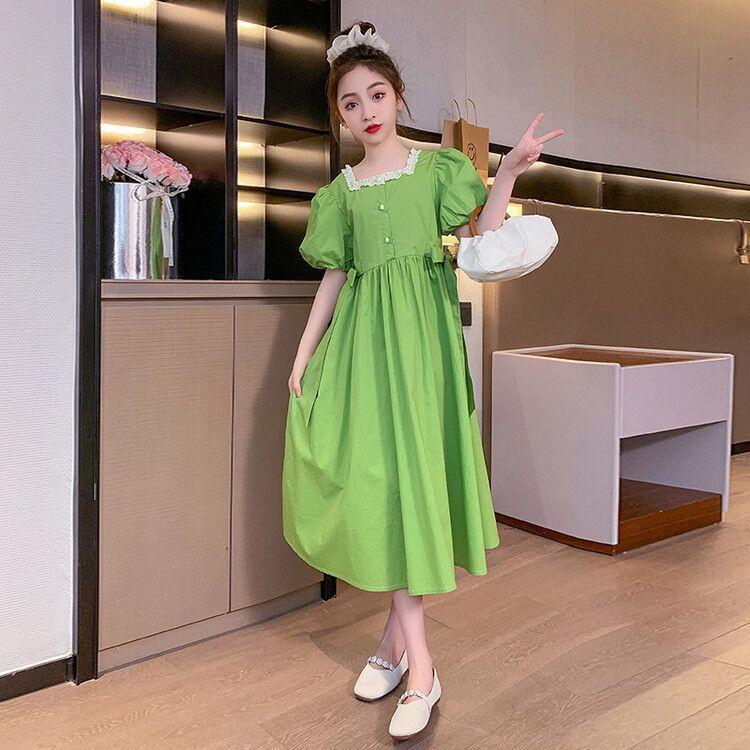 DONGSHOP HOT Váy màu xanh lá cây cho bé gái váy mùa hè Trung Quốc Big Boy mỏng thời trang nhỏ váy công chúa tươi mát