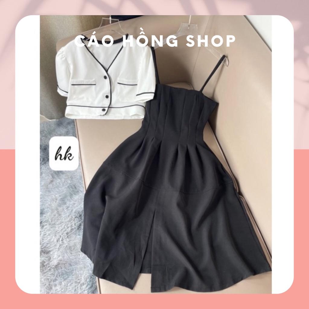 Set váy xẻ+ áo khoác croptop