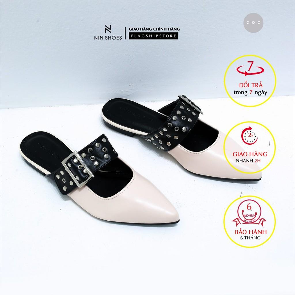 Dép sục nữ Nin shoes - Sục nữ mũi nhọn quai ngang đính đinh 3 màu thời trang cao cấp