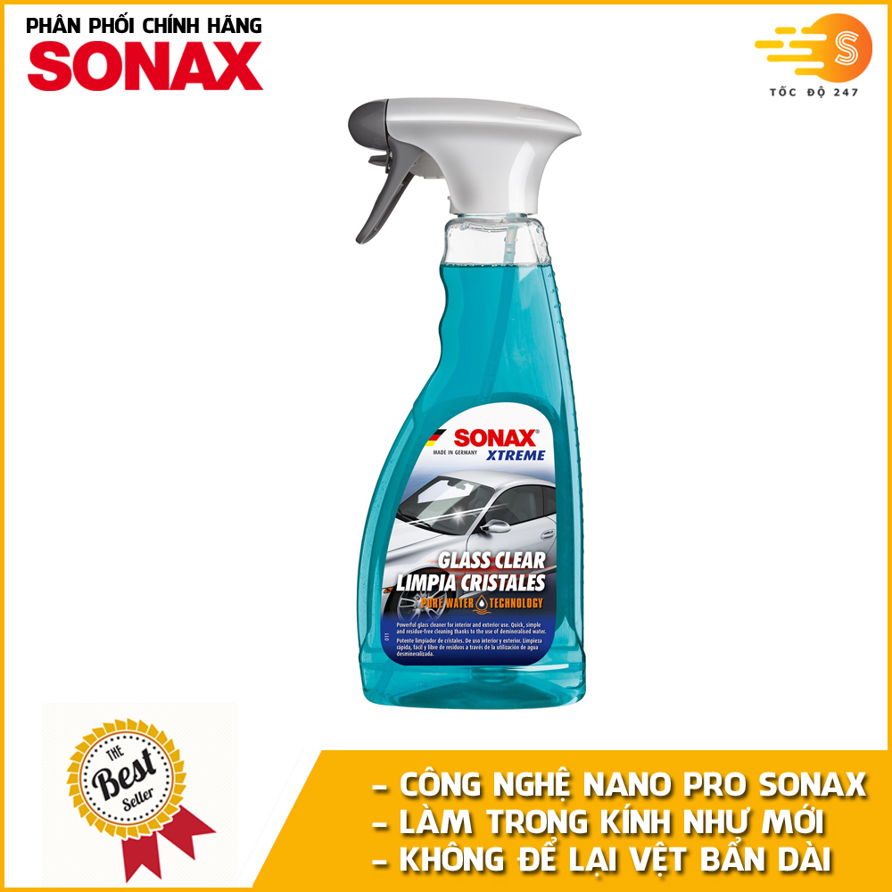 Chai xịt rửa và làm trong kính, gương, đèn xe siêu sạch công nghệ Nano Pro Sonax 238241 500ml - Rửa sạch vết bẩn, dầu mỡ, khôi phục lại độ trong suốt của kính