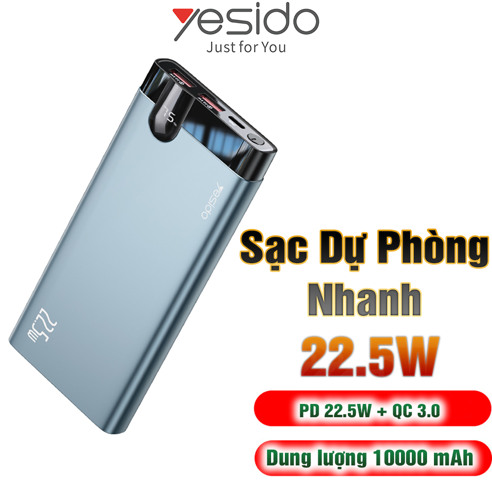 Sạc dự phòng Nhanh hai chiều 22.5W Yesido YP-24 Dung lượng 10000mAh Hàng Nhập Khẩu