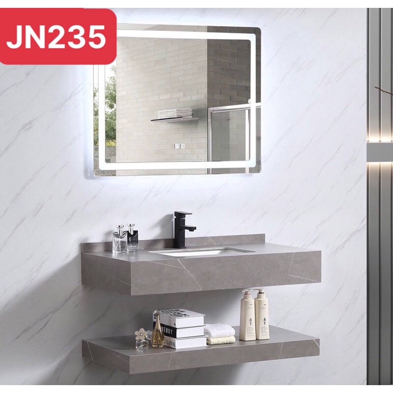 Tủ Lavabo mặt đá 2 tầng chống trầy Juno Sofa  80 x 50 cm Gương led cùng cỡ 80 x 50 cm