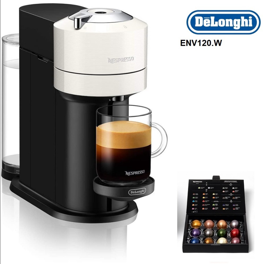 Máy Pha Cà Phê Viên Nén Delonghi ENV120.W Nespresso Vertuo Next Basic, Máy Pha Cafe Gia Đình, Espresso, Capuccino - Màu trắng