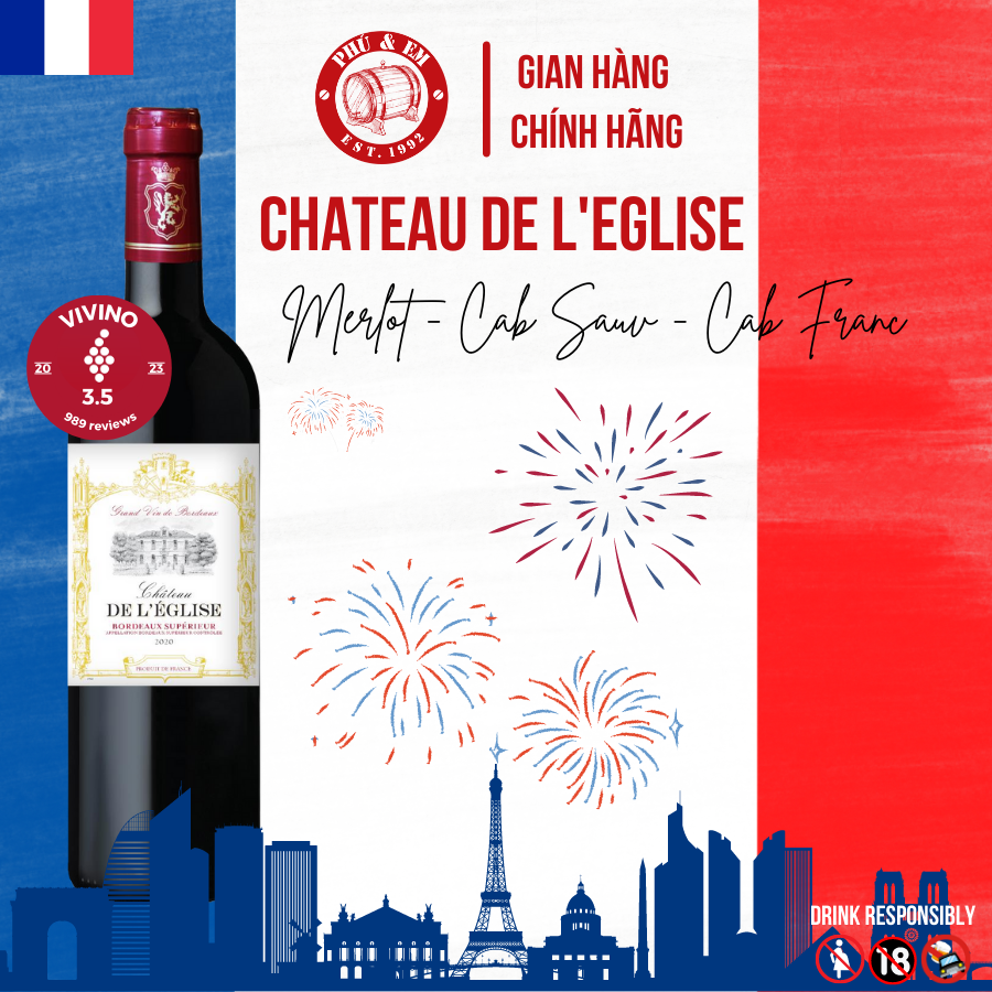 Rượu Vang Đỏ Pháp Chateau de l'Eglise Bordeaux Superieur