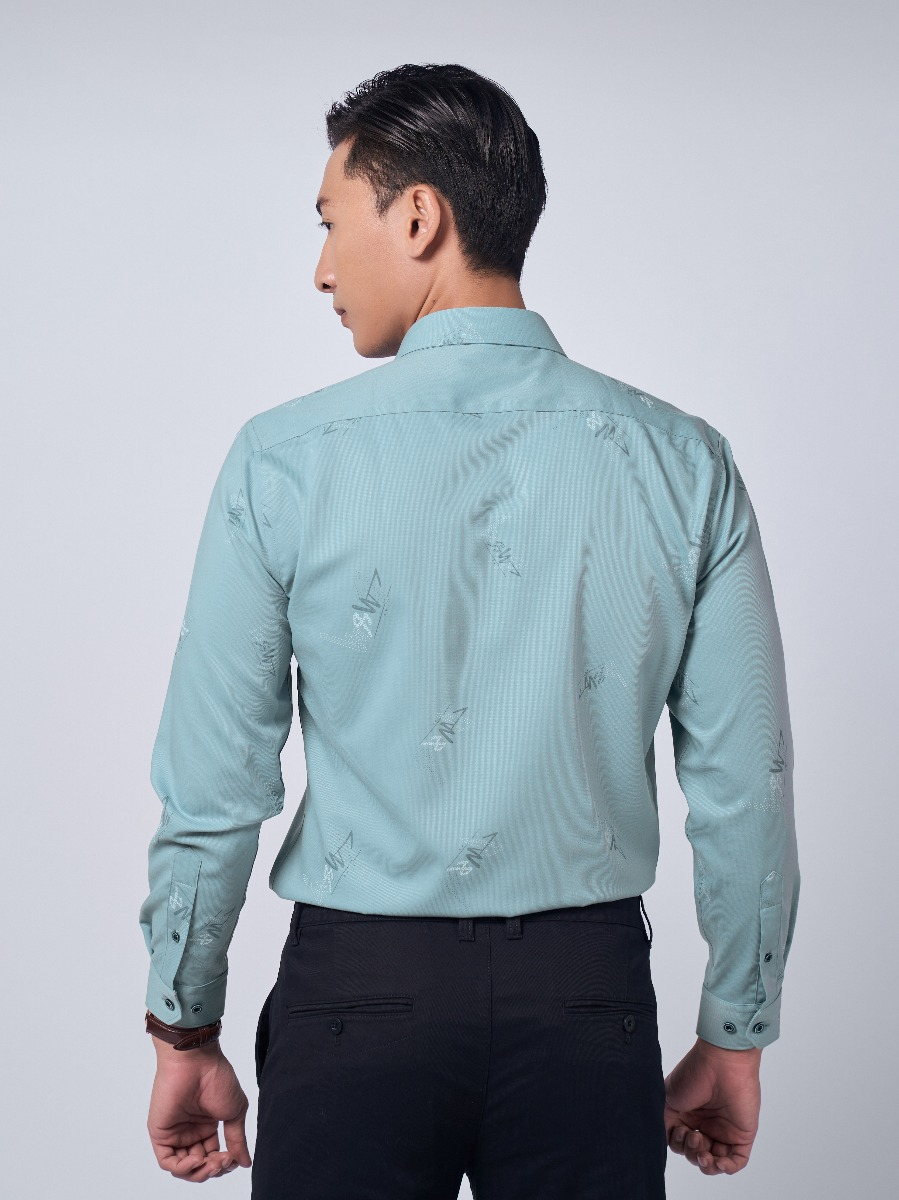 OWEN - Áo sơ mi dài tay Owen SLimfit chất sợi tre màu xanh bạc hà in hình 220926 - Áo sơ mi nam dài tay